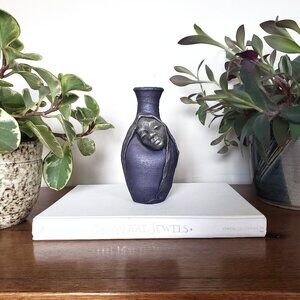 Ceramic Face Vase, Art Pottery Purple Vase With Lady Face